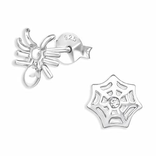 Monkimau Spinne mit Spinnennetz Ohrstecker Ohrringe aus 925 Silber Schmuck Silberohrringe Medizinisch für Kinder Mädchen Damen Frauen