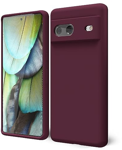 oakxco for Google Pixel 7 Phone Case Liquid Silicone, Cute Thin Slim Soft Rubber TPU Plain Smooth Gel Cover for Women Girl Aesthetic Design, Matte Solid Protective & Shockproof, Burgundy Plum Wine