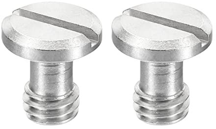 PATIKIL 3/8-16 Thread 17.5mm Length Camera Quick Release Screw Tripod Screw, 2 Pack Stainless Steel Flat Slot Screws for DSLR Camera Rig Accessories, Silver