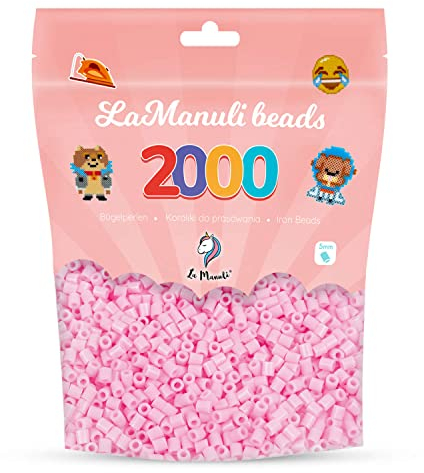 La Manuli Cuentas para Planchar Rosa Claro 2000 Piezas - Fuse Beads Midi 5mm - para DIY Manualidades Manualidad - Bolsa Reutilizable