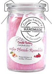 Candle Factory Baby Jumbo Duftkerze aus pflanzlichem Stearin im hitzebeständigen Glas der Marke Weck®, bis zu 20h Brennzeit, Duft: w. Pfirsich - Rosenblüte