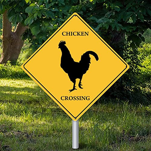 Huhn Crossing Warnschild Metallschild Huhn Dekor Neuartige Straße Blechschild Vorsicht Gefahr Tier Xing Straßenschild Vintage Wanddekoration für den Innenbereich 30,5 x 30,5 cm