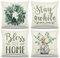 Dremisland 4er Set Outdoor Kissenbezüge 40x40 Grün Kissenbezug Eukalyptus Kranz Vase Zierkissen Leinen Couchkissen Sommer Dekokissen Kissen Outdoor Deko Für Sofakissen Cafe Garten Haus