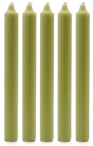 Solid Colour Dinner Candles, Pack of 5 Handmade Candles 20cm x 2cm Rustic Look Bistro Style Taper Candles (Rustic Olive)