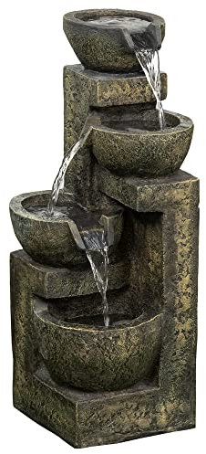 Outsunny Fontaine de Jardin d'ornement Zen 4 vasques débit réglable Pompe à Eau Submersible Incluse dim. 25L x 24l x 60H cm résine Noir