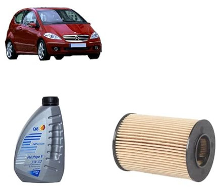 Kit filtro olio + 5L olio Q8 5W30 per Mercedes Benz Classe A W169 A150 A160 A170 A180 A200 benzina dal 2004 al 2012