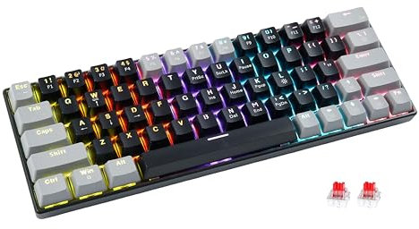 abucow Mechanical Keyboard 60% Wired RGB Hot Swappable Gaming Keyboard 61 Pudding keycaps for PC/Mac (Black-Gray)