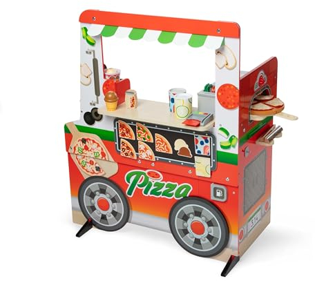 Melissa & Doug Pizza Food-Truck-Aktivitätencenter aus Holz mit Spielzeugessen, für Jungen und Mädchen ab 3 Jahren