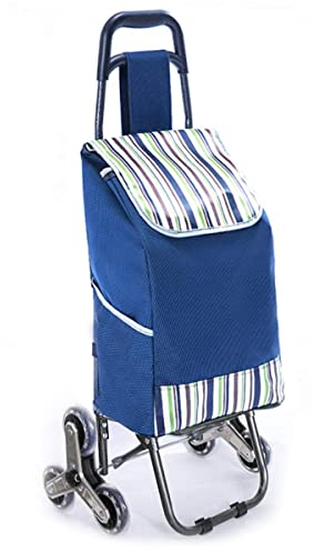 PACUM Leichter, zusammenklappbarer Einkaufswagen, tragbar, 3 Räder, Treppensteigwagen, wasserdichter Griff, Verstellbarer Handwagen, 30 l Fassungsvermögen (blau) (blau) Vision