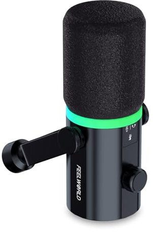 FEELWORLD Dynamic Microphone XRL/USB Gaming mic with RBG Cardioid for pc Recording Vocal Broadcast Podcast Streaming PM1-XS