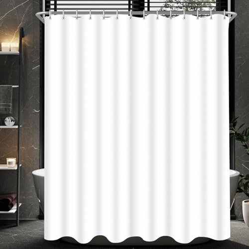Lerores Cortina de ducha de 200 x 240 cm, color blanco puro, dobladillo con peso, textil antimoho, impermeable, lavable, tela de poliéster para baño, bañera con 12 anillos de cortina de ducha