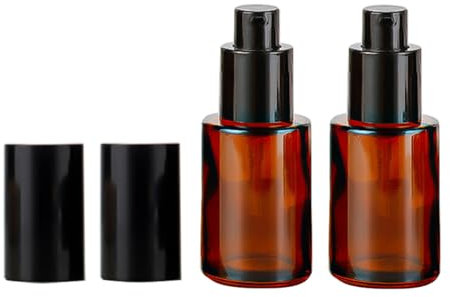 3 Pcs 30ml 1oz Amber Gass Travel Bottles for Toiletries Leakproof Glass Cosmetic Lotion Pump Bottles Mini Soap Dispenser Container for Travel