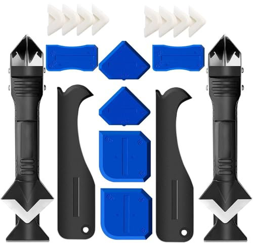 TIASOU Silicone Caulking Tool, 3 in 1 Silicone Remover Multi Tool, Glazing Compound Finishing Tool, Caulk Remover Tool, for Bathroom,Kitchen,Floor,Window,Sink Joint,Frames Seal(2 sets)