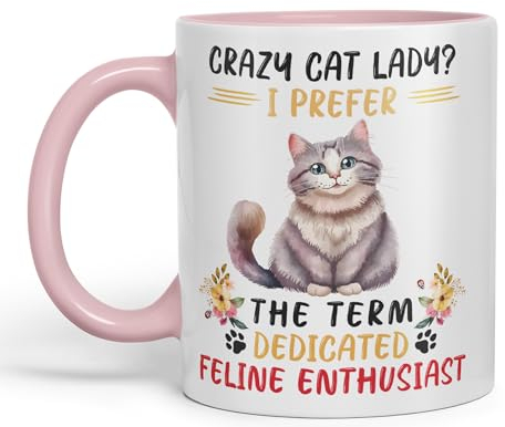 Vixar Crazy Cat Lady? I Prefer Sarcastic Joke Ceramic Coloured Mug Cup for Tea Coffee Hot Brew 330ml 11Oz (Pink)
