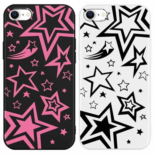 Foonary 2 Pack Phone Case Compatible with iPhone 7 Plus/8 Plus 5.5, Slim Fit Soft Silicone TPU with Fashion Star Design Aesthetics Pattern, Shockproof Bumper Protector Matte Cover for iPhone 7 Plus