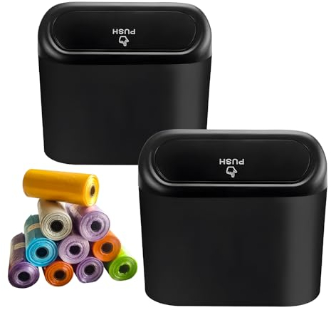 luwiscook 2Pcs Mini Car Trash Can Bin with Lid & 150pcs Trash Bags, Vehicle Car Rubbish Garbage Trash Can Bin Storage for Front Back Seat Accessories, Office, Home
