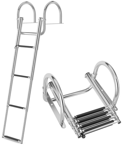 COSTWAY Scaletta per Piscina con 4 Gradini, Scala per Barca Pieghevole con Corrimano e Gradini Antiscivolo, Multisuo, in Acciaio Inox, Carico 227 kg