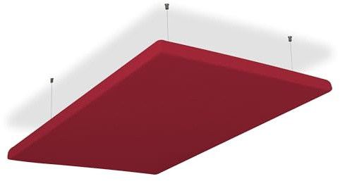 SILENT4® Schallabsorber Decke 114x72x5cm Akustikbild Akustikpaneele aus Akustikvlies, Seilmontage, messbar verbesserte Raumakustik durch Akustikplatten mit waschbarem Stoffbezug in Purpurrot