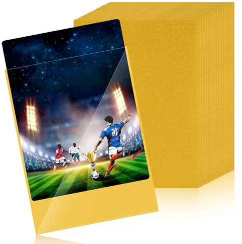 Sinmaklin 100 PCS Color Card Sleeves, Trading Card Sleeves Clear, Waterproof Penny Sleeves, Transparent Card Sleeves, Standard Size 66 x 91 mm Fits for Sports Cards, Football Cards, Game Cards (Gold)