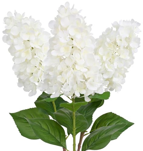 Hobyhoon 3Pcs Hydrangeas Artificial Flowers,Faux Hydrangea,73cm Long Stems Silk Hydrangea for Decoration,Table Centerpieces,Home,Farmhouse,Office,Hotel Decoration(White)