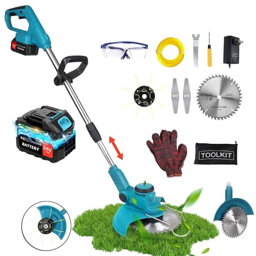 Tondeuse à Gazon Électrique Portative sans Fil 24v Coupe-Herbe à Longueur Réglable Outils de Jardinage Domestique Débroussailleuse(1pcs Battery,US)