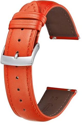 BINLUN Leder Uhrenarmband 22mm 21mm 20mm 19mm 18mm 16mm 14mm 12mm Mehrfarbige Uhrenarmbänder für Damen Herren Ersatz Schnellverschluss Lederarmband Uhren Armband(19mm,Orange)