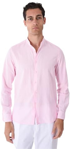 Ciabalù Camicia Uomo in Lino Coreana Slim Fit Manica Lunga