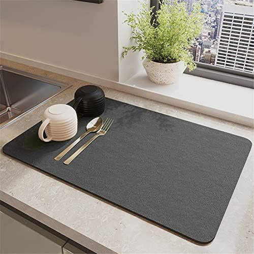 AIYINIY Tapis d'égouttement uni absorbant et lavable en terre de diatomée pour comptoir de cuisine (gris foncé, 30 x 40 cm)