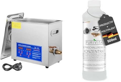 BuoQua Nettoyeur A Ultrasons 6L,Ultrasonic Cleaner Professionnel 180W 220V & PURIVITA - Concentré de Nettoyant liquide pour produits ultrason - Multi-usages - Nettoyeur Bijoux