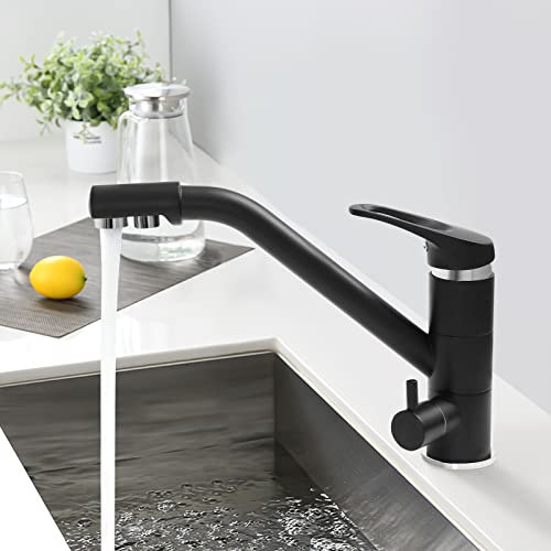 3 Wege Wasserhahn Küche Trinkwasserhahn 360° Drehbar Küchenarmatur 3 in 1 Mischbatterie für Wasserfilter Drei Wege Armatur Küche Trinkwasserhahn mit 2 Hebel