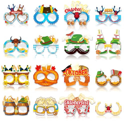Mitdir 16 Stück Oktoberfest Partybrille, Papierbrille, Foto Requisiten, Deko Lustige Fancy Papier Strand Party Neuheit Oktoberfest deko Bayrisch