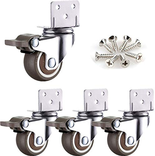 CSCDD Lenkrolle Räder Für Krippen, Mit L-Art Halterung, Gummimöbel Rolle Mit Bremsen, Mute, Kugellager, Kapazität 65Kg, 4 Pack, Mit Schrauben (25Mm, 2Brake+2Universal)/4Brake/32Mm