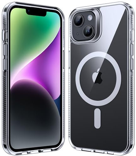 Supdeal for iPhone 13 Case/iPhone 14 Case, Compatible with MagSafe Not-Yellowing Transparent Cover Non-slip Military-Grade Shockproof Magnetic Clear Phone Case, 6.1, Transparent