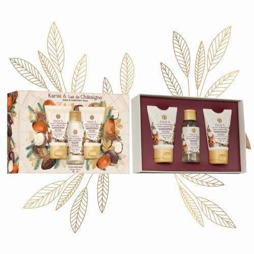 Yves Rocher Karité & Lait de Châtaigne - LIMITED EDITION - Geschenkset für Frauen - Weihnachten - Körpermilch 30ml, Duschöl 50ml & Handcreme 30ml