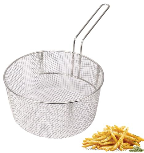 Hominas Panier pour Friteuse Avec Anses, Panier a Frite Individuel Mini Rond En Acier Inoxydable pour Frites Des Collations, Crevettes, 23 Cm