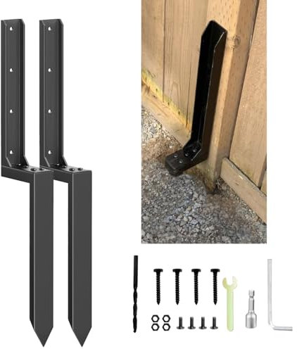 Fence Post Repair Kit with Nails Heavy Duty Steel Fence Post Repair Stakes, Ground Spike for Tilted/Broken Wood Fence Post or Mailbox (2 Pack Fence Post Repair Stakes)