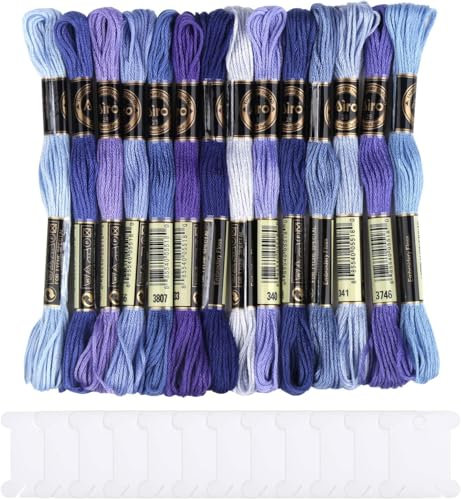DERAYEE Blau-violett 14 Farben 8 Meter Stickgarn,Kreuzstichfäden für Sticken,Basteln, Kreuzstich,Häkeln