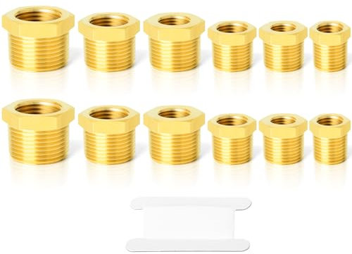 GASHER 12pièces Kit de raccord hexagonal en laiton Raccord hexagonal 1/4-1/8,3/8-1/8,3/8-1/4,1/2-1/4,1/2-3/8,3/4-1/2