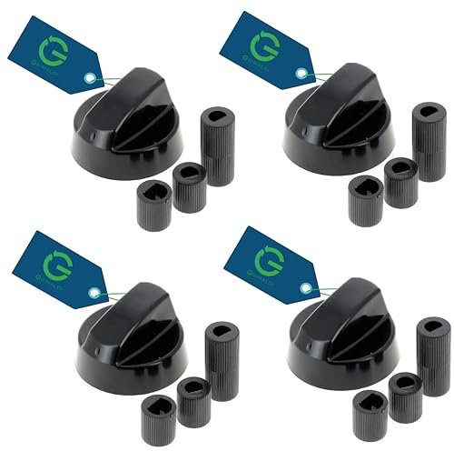 G GRIMALDI Kit 4 Manopola Universale per Piano Cottura Cucina a Gas Nero Bianco Argento Innesto 6mm 5mm, Manopole Cucina Moderna compreso Set Adattatori Asse Raso Asse Alto (4, Nero)