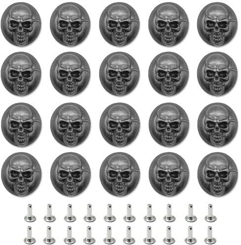 Niuhong 20 Pcs Schädel Kopf Nieten Spikes 3D Totenkopf Knopfnieten Hohlnieten Leder Nieten Punk Dekorative Metallnieten Conchos Basteln Taschen Gürtel Kleidung DIY Lederhandwerk Bastelzubehör (B)