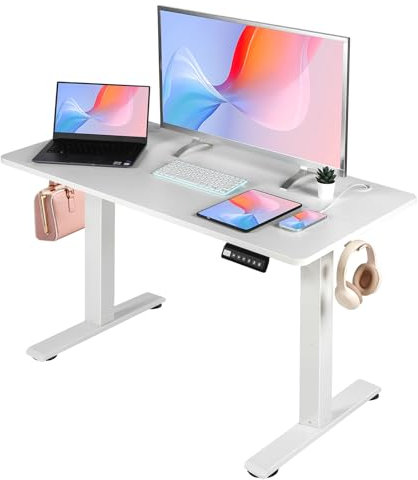 PACHIRA Elektrisch Höhenverstellbarer Schreibtisch, 120 * 60 cm Steh-Sitz-Tisch Mit Memory-Steuerung & LED-Anzeige, Stehpult Mit Haken & Kabelmanagement, Ergonomischer Arbeitstisch Fürs Haus Büro