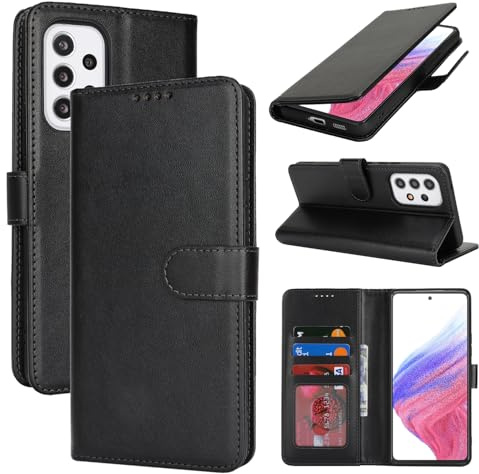 Zouzt Wallet Case for Samsung Galaxy A53, with Card Holder, Black | Premium PU Leather, with Credit Slot, Shockproof TPU Shell, Magnetic Closure, Protective Flip Folio Phone Cover, Women Men