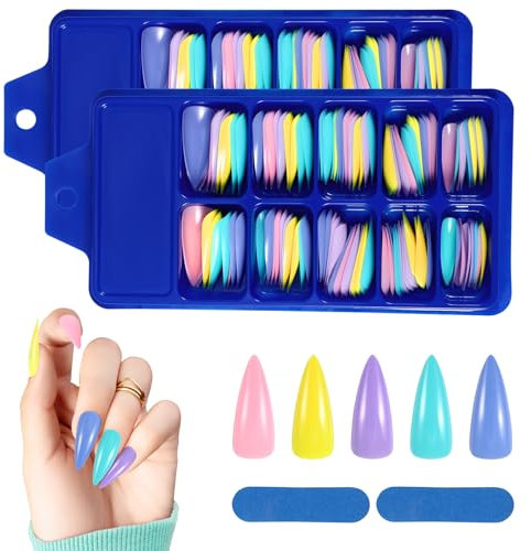 JSRQT 240 Stück Press on Nails Künstliche Falsche Fake Nägel Bunt Fingernägel zum Aufkleben Selbstklebende Farbigen French Kunstnägel Französische mit Nagelfeilen Stock für Damen und Frauen
