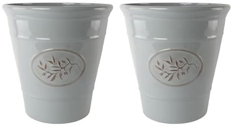 Classic Olive Plastic Planter for Gardening – Outdoor & Indoor Flowers Pot with Glossy Finish | Weatherproof Plant Pot with Drainage Holes – Flower Pots for Gardens & Balconies (Grey, 40cm-Pack 2)