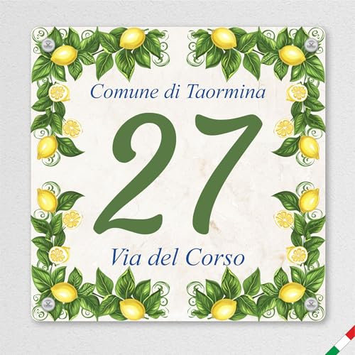 Pubblimania NUMERO CIVICO PERSONALIZZATO LIMONI, su alluminio composito da 3 mm con Stampa Resistente in Esterno