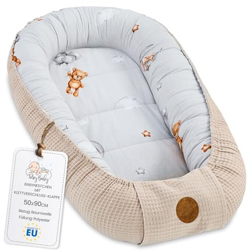 Totsy Baby Réducteur de Lit Bébé 90x50cm Cocon en Gaufre de Coton Polyvalent pour Couffin Nid d'ange et Naissance idéal pour garçons et Filles Peluche B