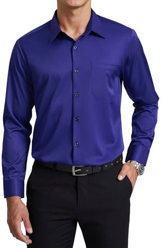 Enlision Mens Royal Blue Shirts Non Iron 4-Way Stretch Long Sleeve Formal Dress Shirt Wrinkle Free Button Down for Men Business Office Regular Fit with Pocket XL