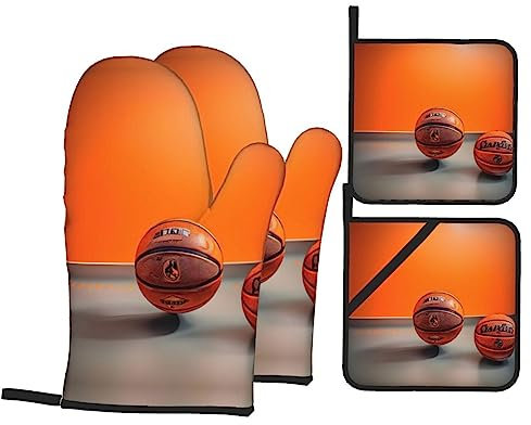 4 guanti da forno e presine da forno con stampa arancione, guanti da cucina con presine, guanti lunghi da forno