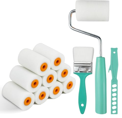 Malerrolle Klein mit Griffen - 12 Klein Farbroller Set, Schaumstoff Farbroller Zum Zeichnen und Ausmalen, Schaumstoff Hoher Dichte Farbroller, Mini Farbroller für Möbel Malerei und Renovierung