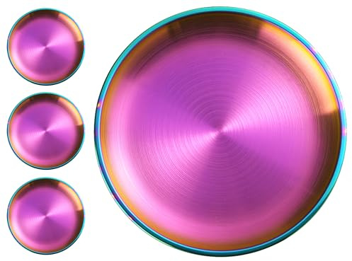 XIAOYU 4-Piece Stainless Steel Dinner Plates, 8.07 Inch Metal Plates Dishes, Modern Dinnerware Dishes Set for Home, Picnic, Outdoor Camping, Dishwasher Safe, Rainbow